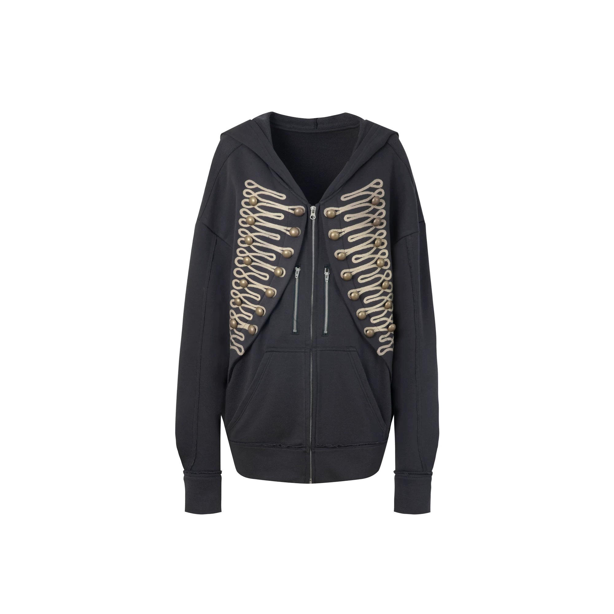 DoublePunch Embroidered Metal Buckle Loose Hooded Jacket