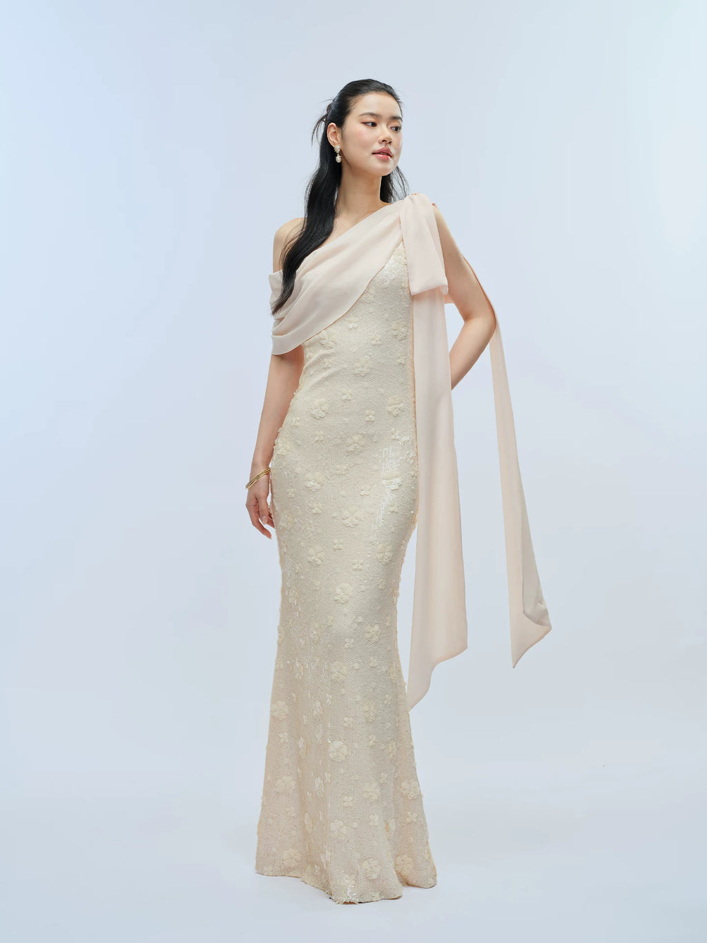 J TheChosen Slanted Shoulder Sequined Stretch Slim Dress