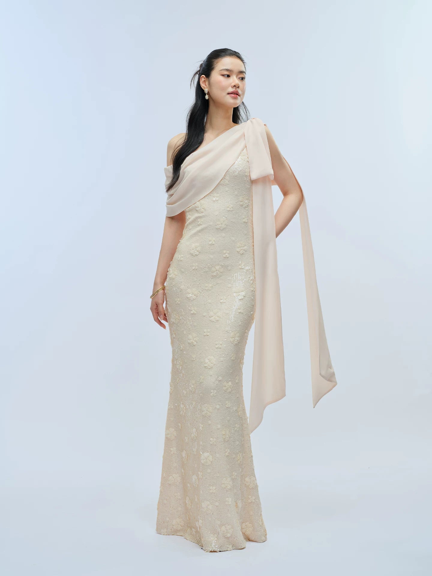 J TheChosen Slanted Shoulder Sequined Stretch Slim Dress
