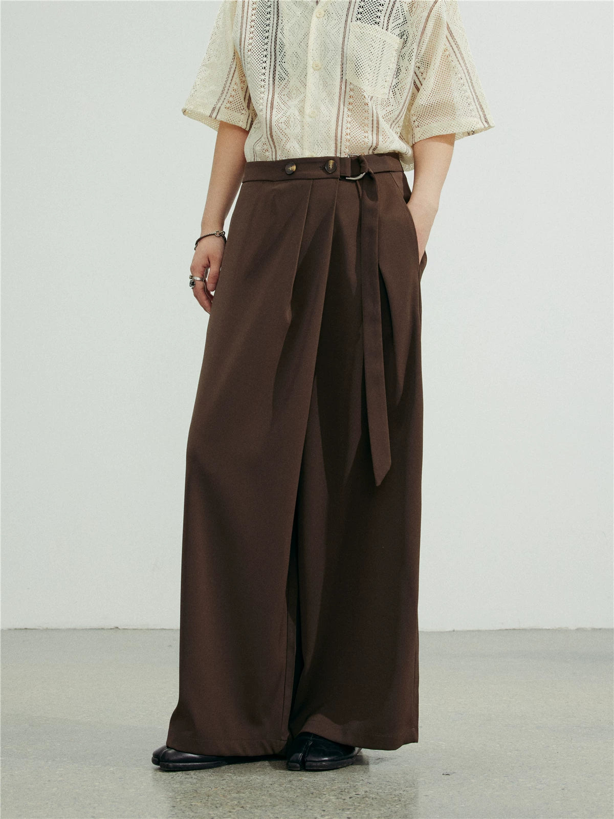 SUNYVONNE Irregular Diagonal Button, High-waisted Lace-up Casual Suit Pants