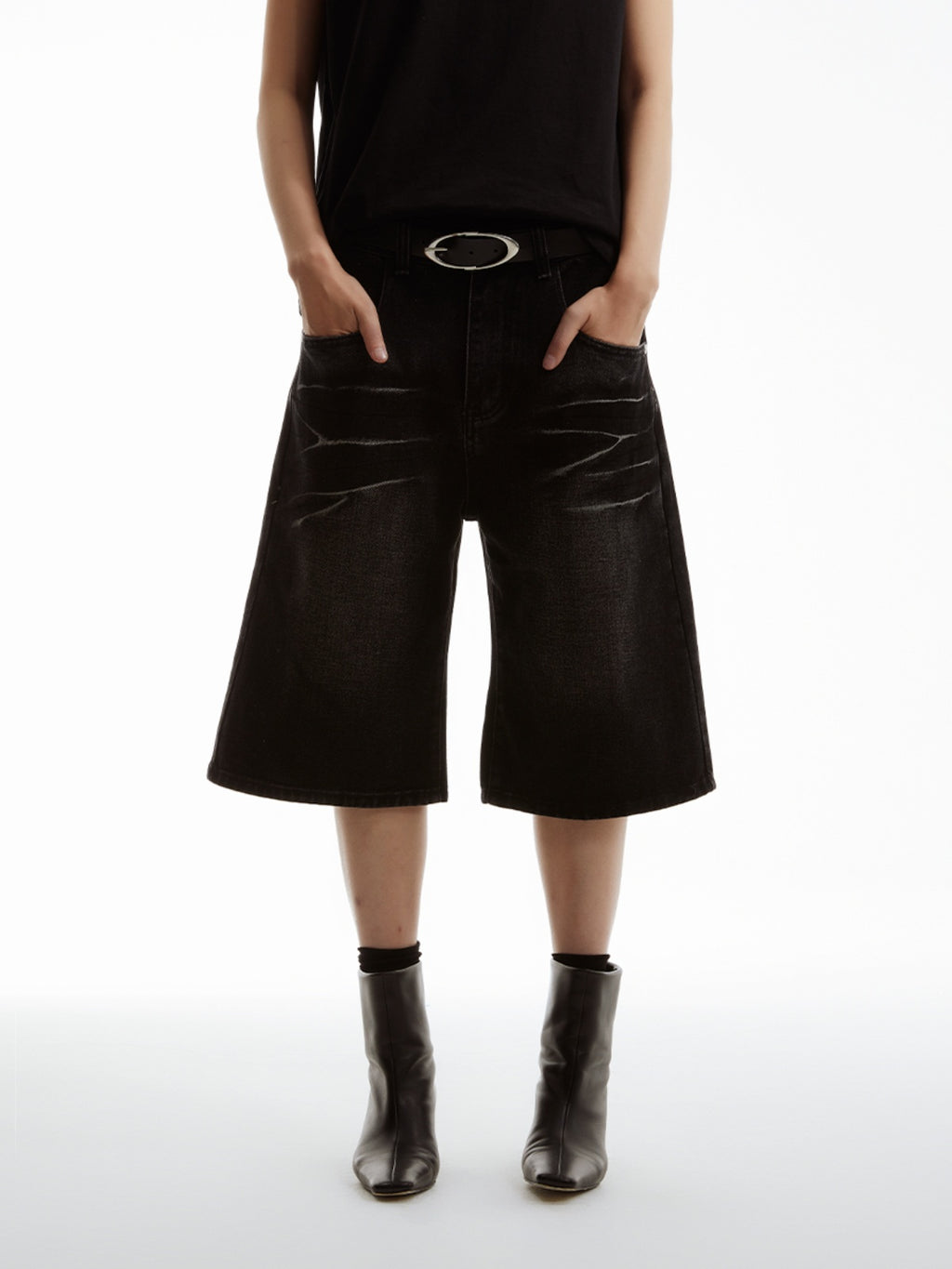 FUNKYFUN 2024SS Ice crack cat whisker washed denim shorts