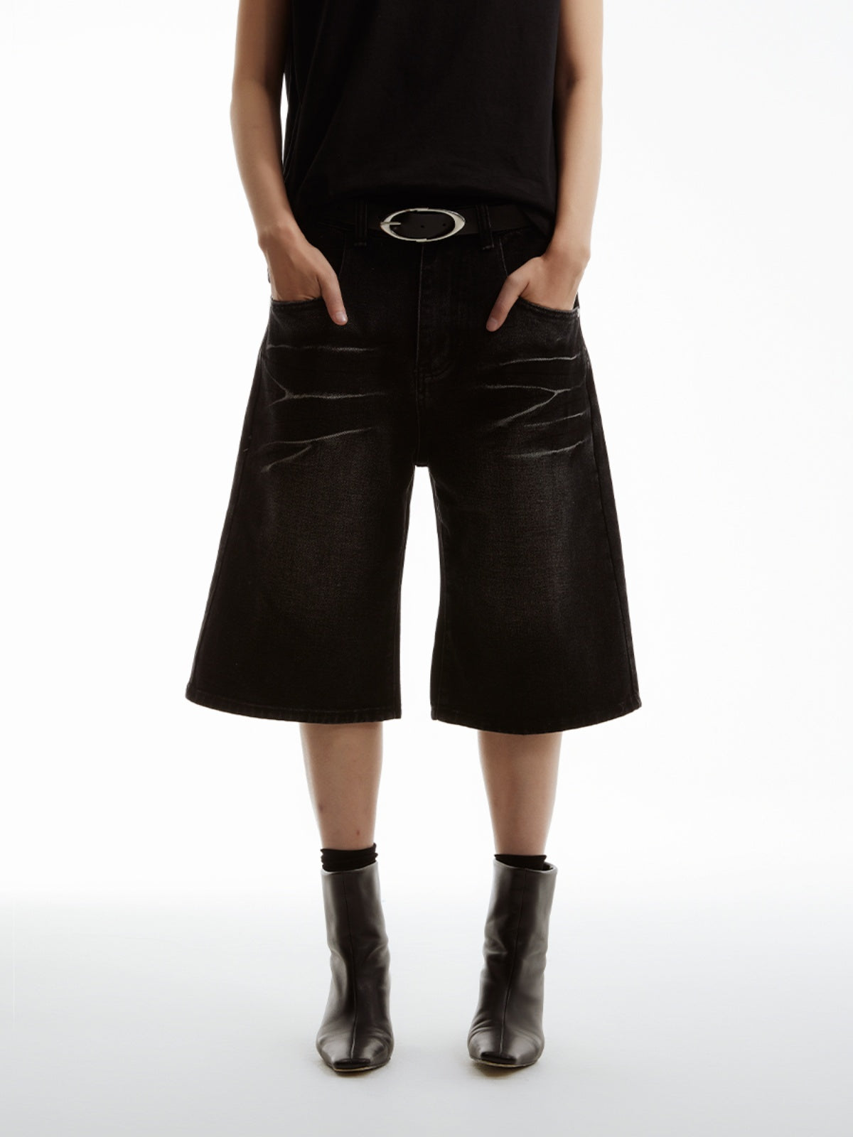 FUNKYFUN 2024SS Ice crack cat whisker washed denim shorts