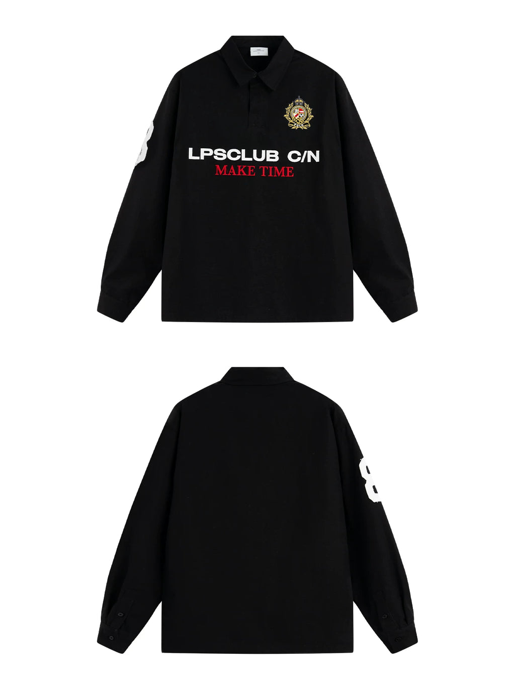 Loopsoon Alphabet Embroidered Lapel POLO Long Sleeve Shirt