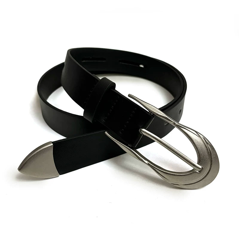 DPOL Retro Horsehair Leather Metal Belt
