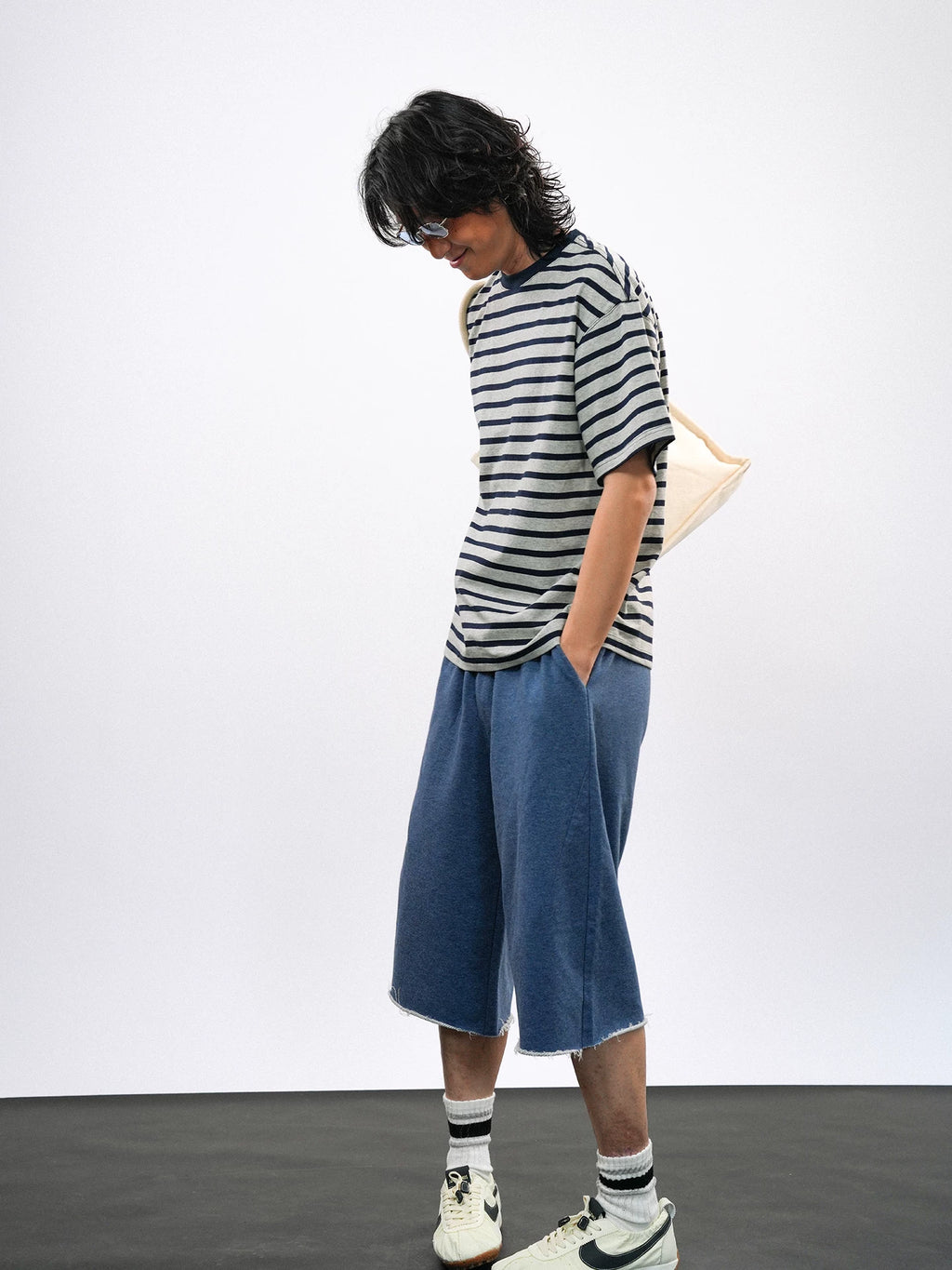 O3PARK Loose Versatile Crew Neck Striped Tee