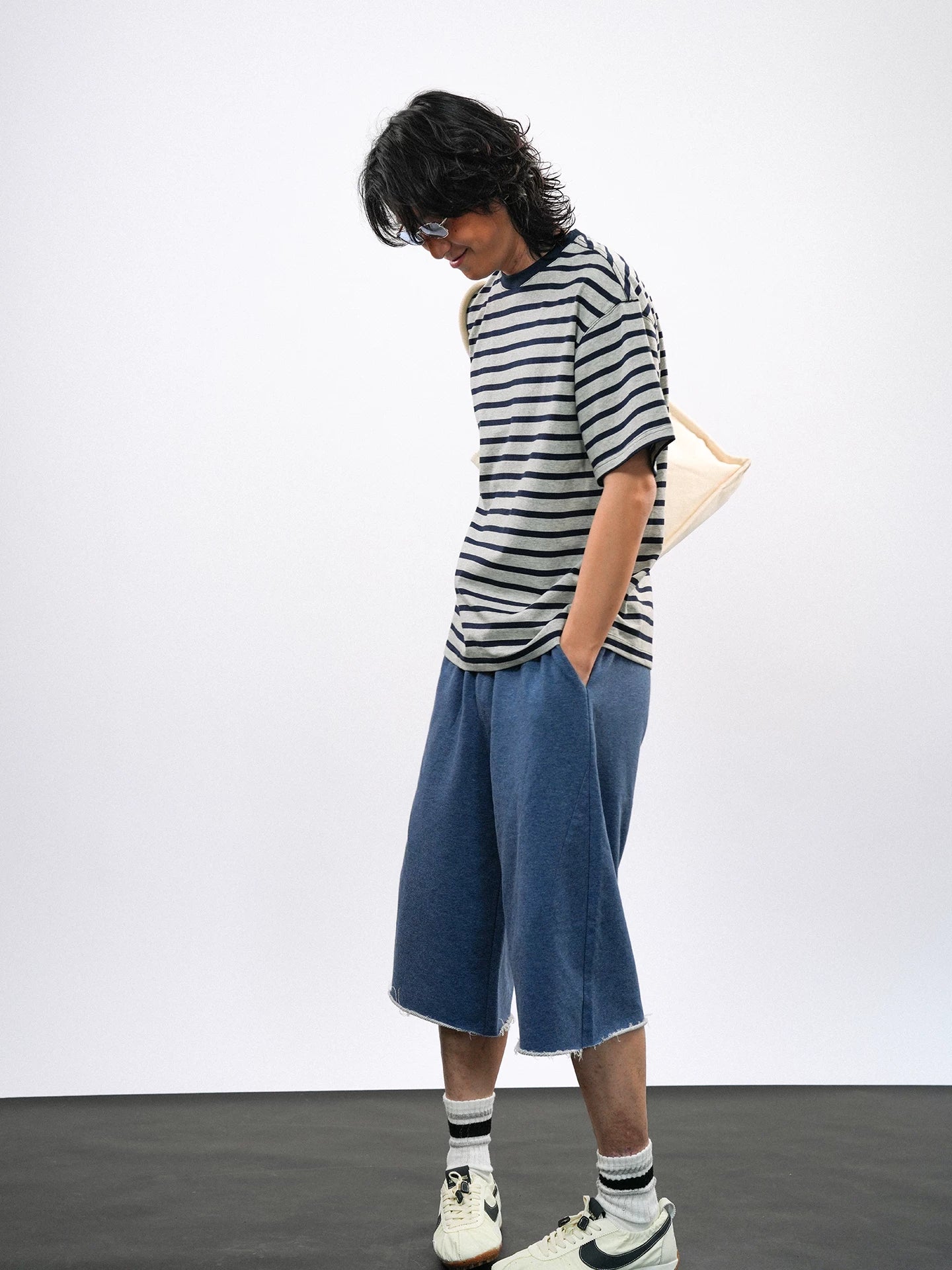 O3PARK Loose Versatile Crew Neck Striped Tee