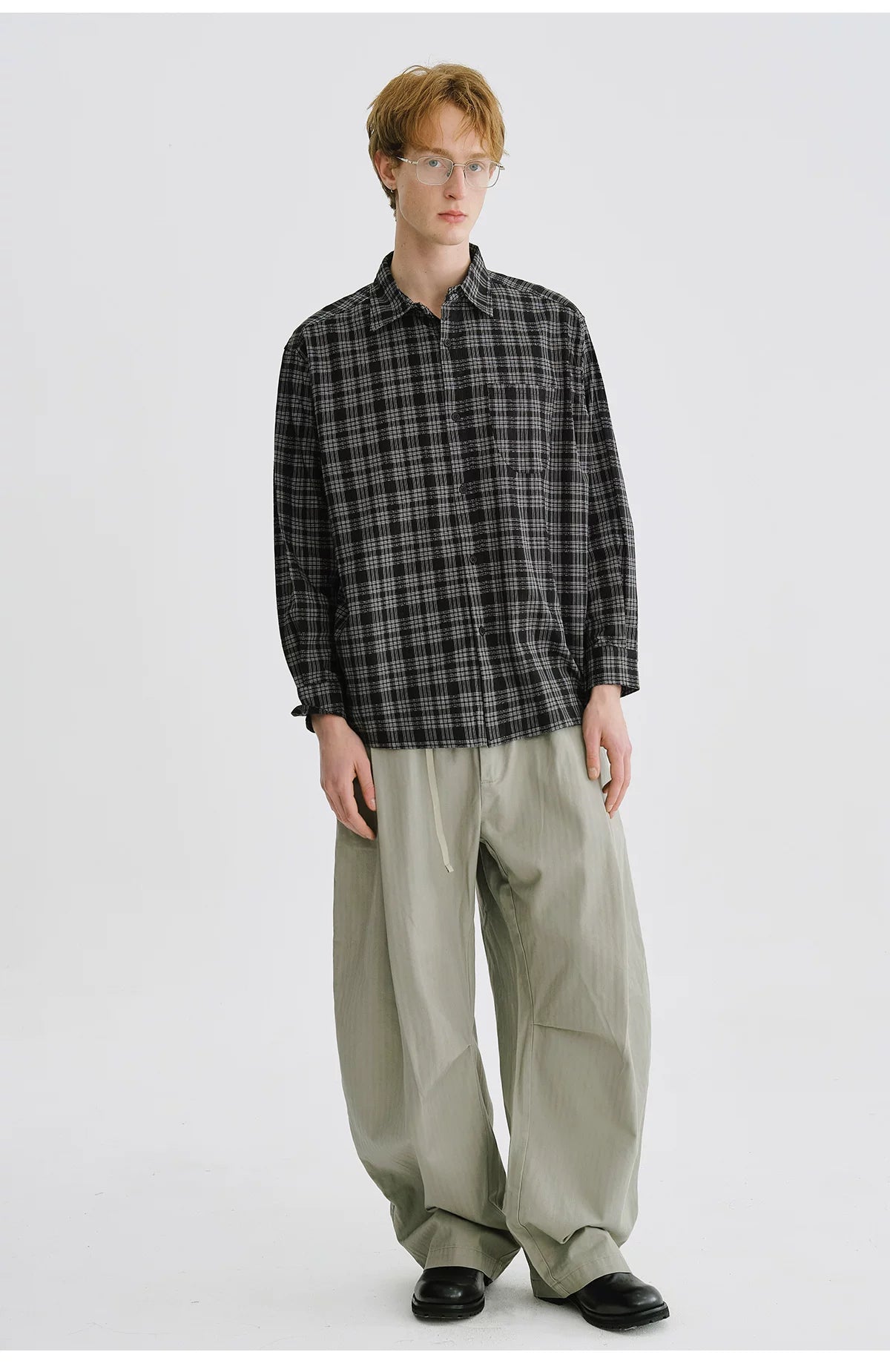 LIVINGTOWN Lapel Plaid Pocket Long-sleeved Shirt