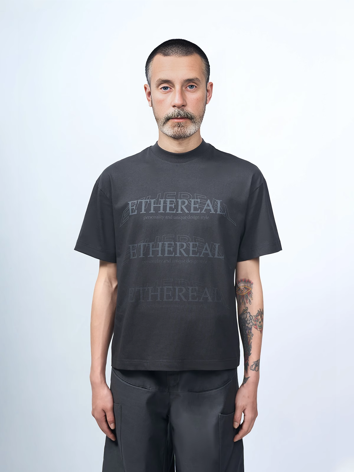 ETHEREAL PRODUCTION Crew Neck Short Alphabet Printed Tee