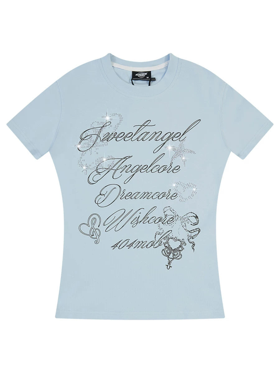 404MOB Alphabet Printed Hot Drill Front Shoulder Tee