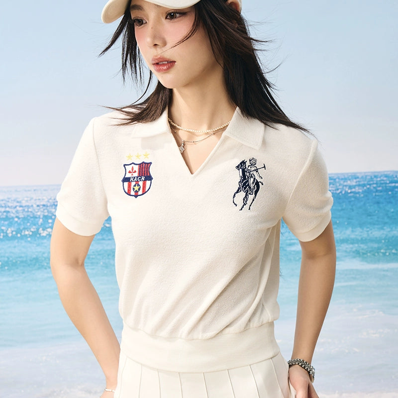 HACR Retro Soft Waxy Towel Fabric Embroidered Polo Shirt