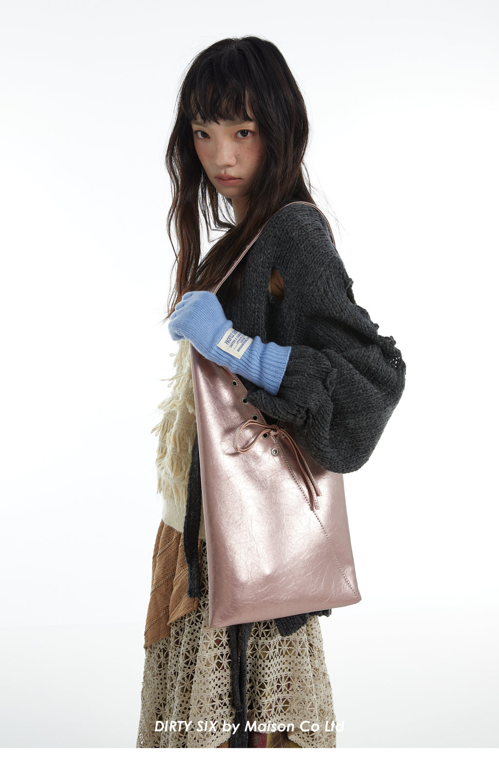 DirtySix Cow Split Leather trotro triangle vaporwave punk bag