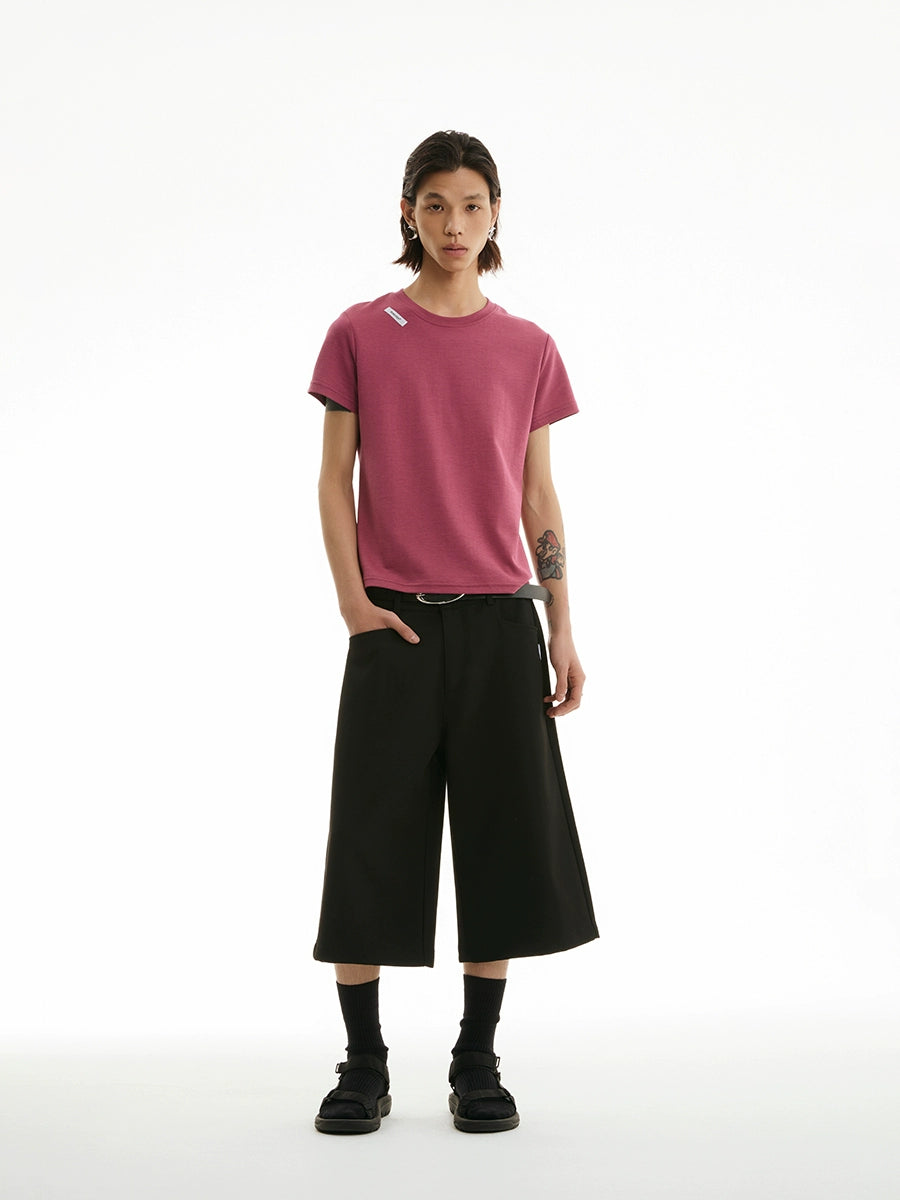 FUNKYFUN Labeling LOGO Front Shoulder Version Crew Neck Tee