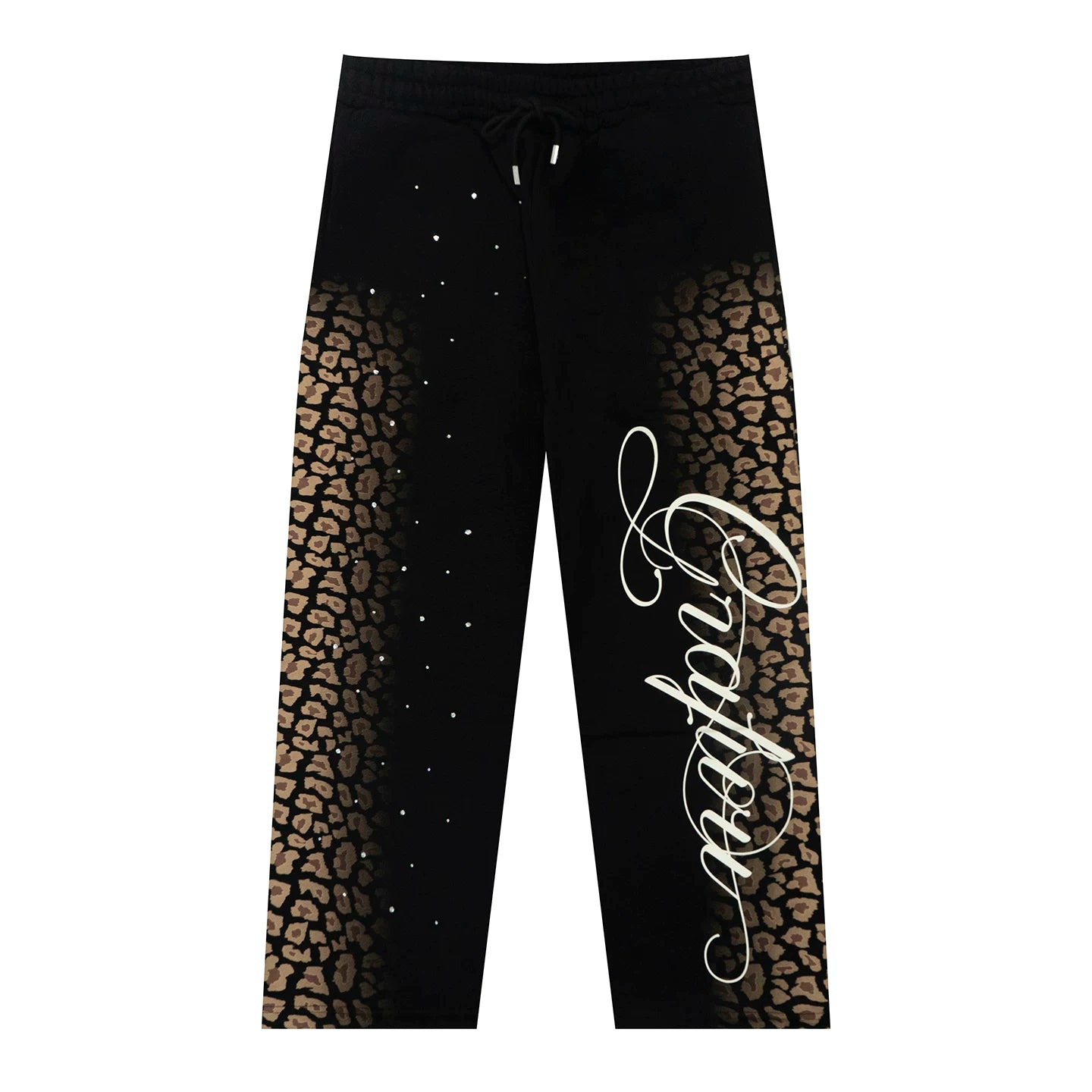 GRAF Gradual Change Snow Leopard Pattern Rhinestone Fleece Sweatpants