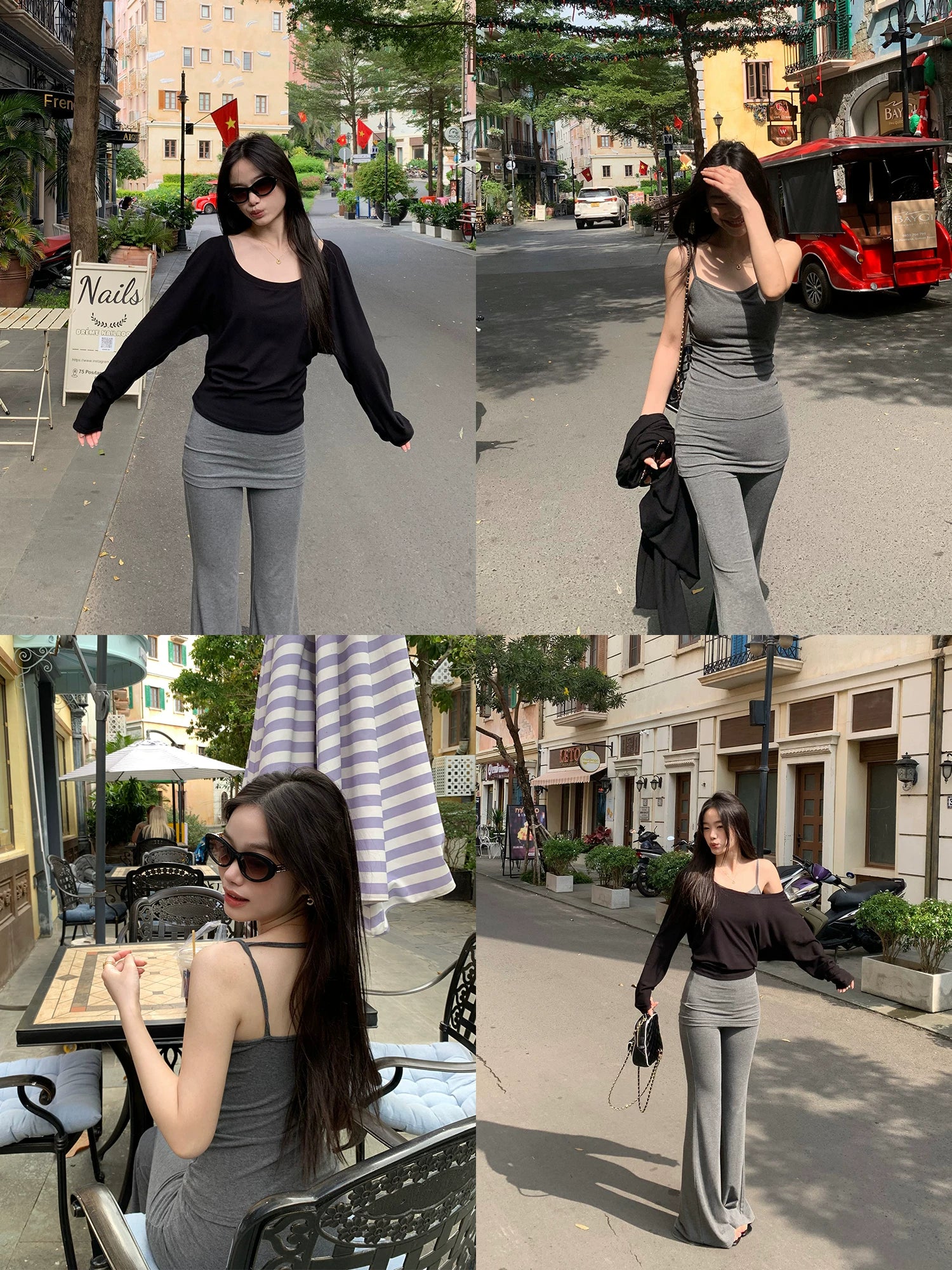 Pusumede Lazy Long Sleeve Blouse Suspender Pants Set