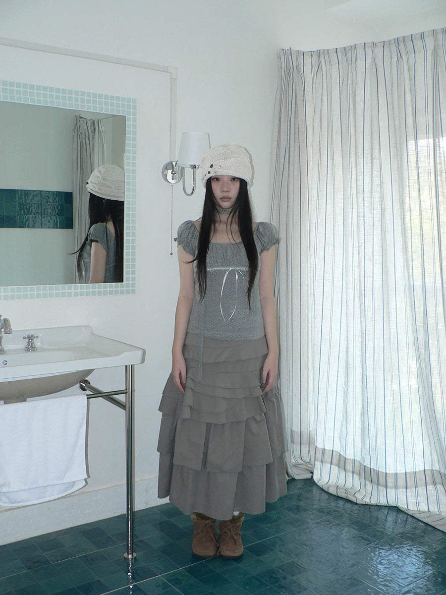 Ang: Project Polka Dot Square Neck Pleated Lace Edge Tee