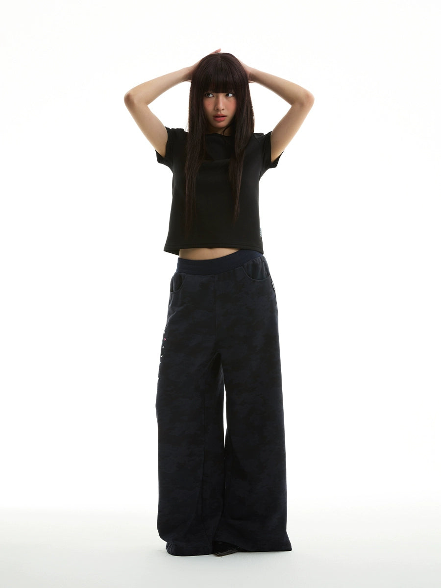 FUNKYFUN Camouflage Hot Diamond Loose Wide Sweatpants