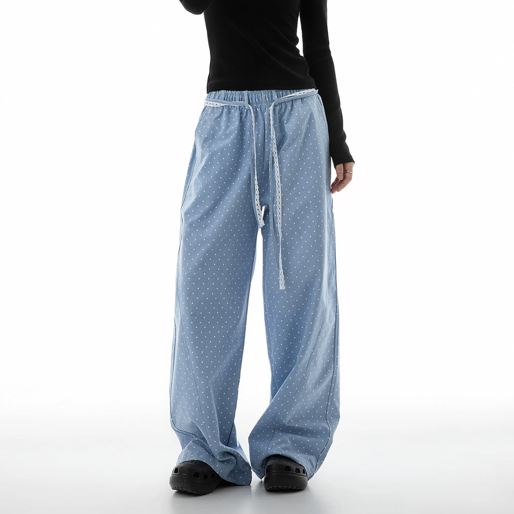 ICH MODE Vintage Star Straight Elastic Waist Wide Leg Pants