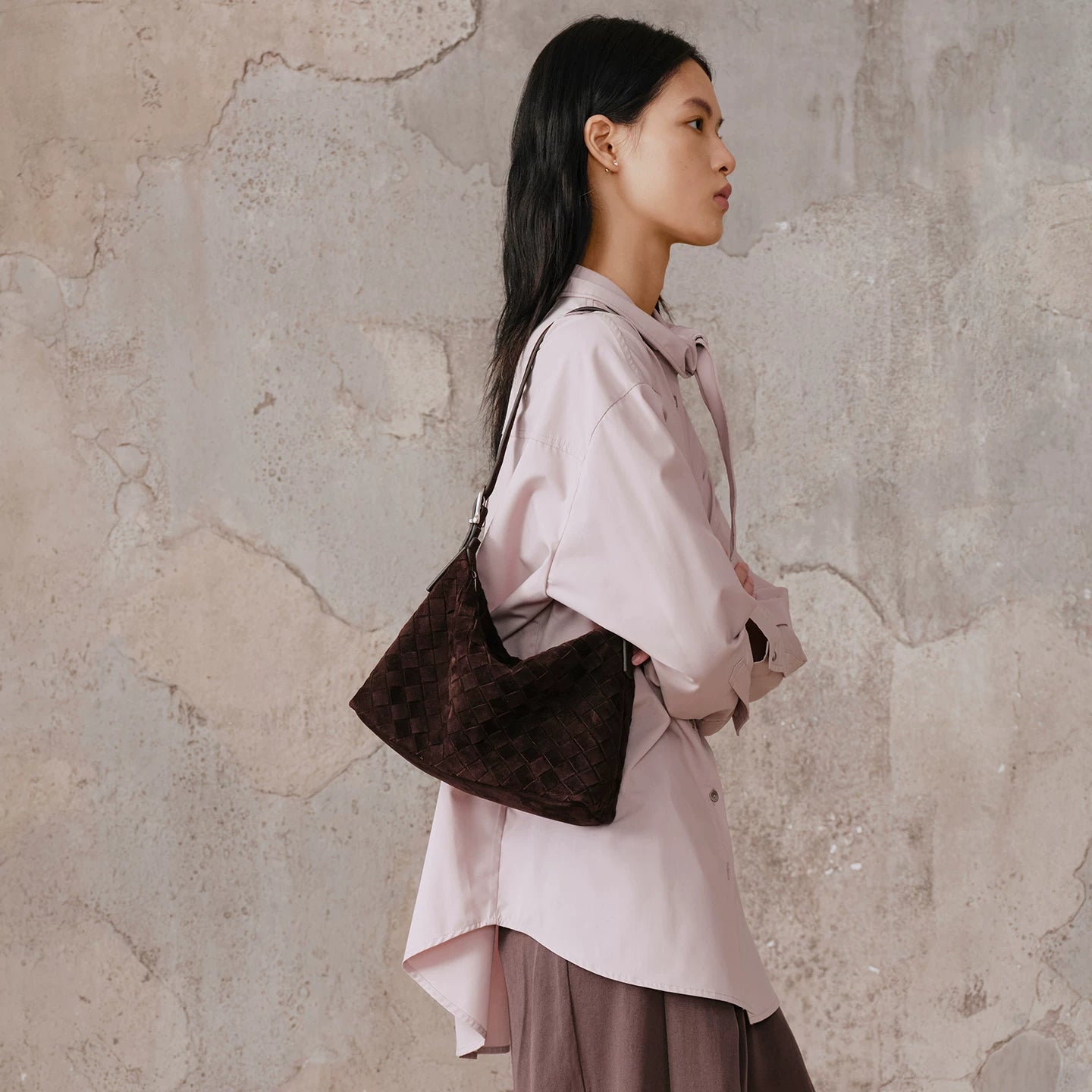 AVALEA Vintage Suede Woven Shoulder Messenger Bag