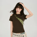Girlyhalo Vintage Fake Two Piece Splicing Off-Shoulder Slim Tee