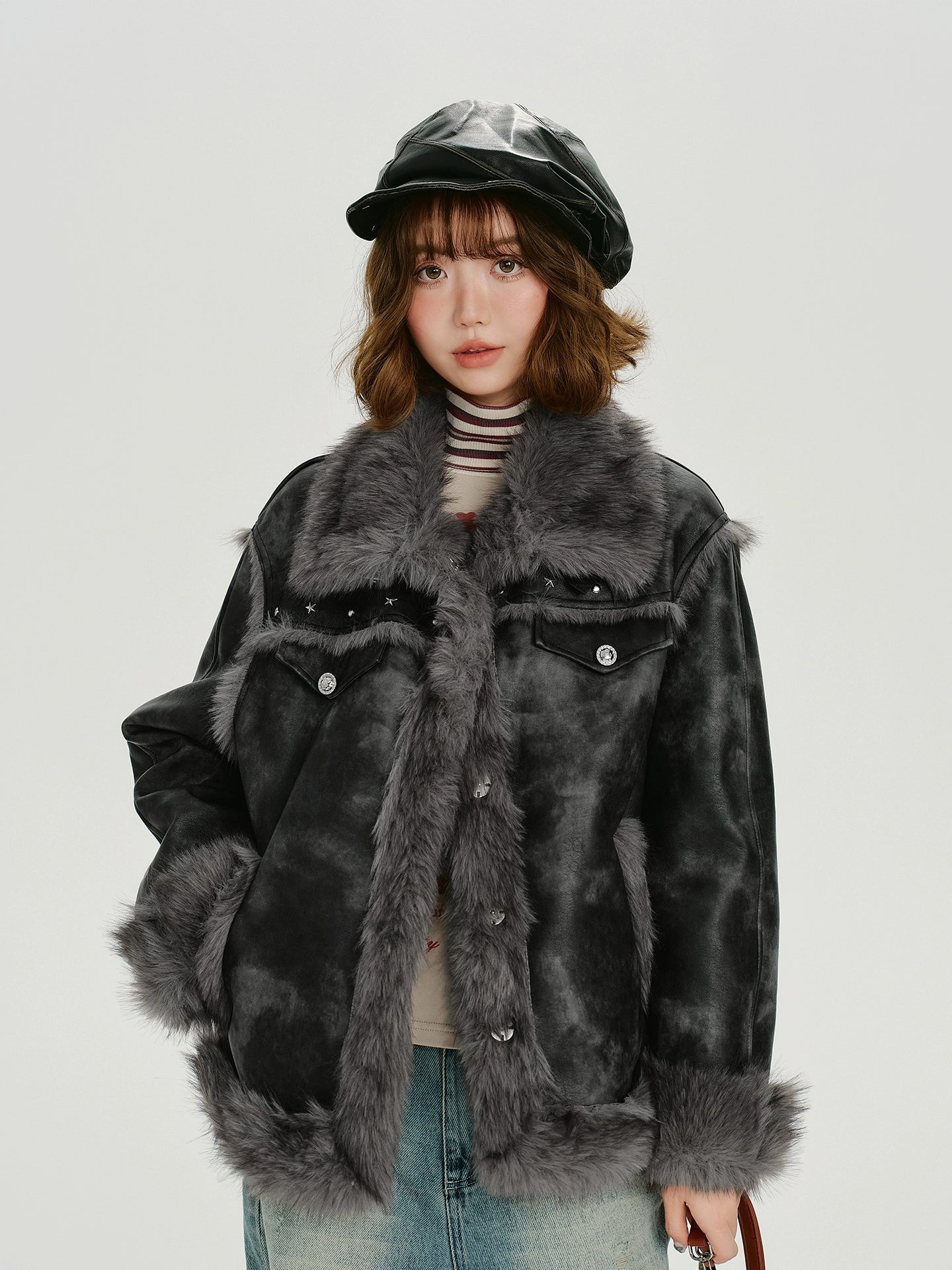 Girlyhalo Vintage Smudged Fur All-in-one Jacket