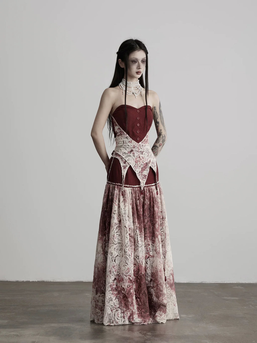 INDULGE Bead Lace Stitching Dress