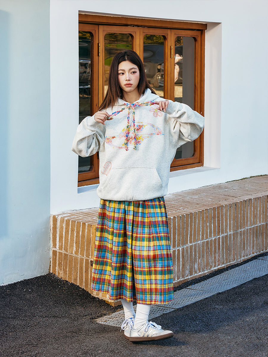 Harshandcruel crayon flower colored plush drawstring sweater