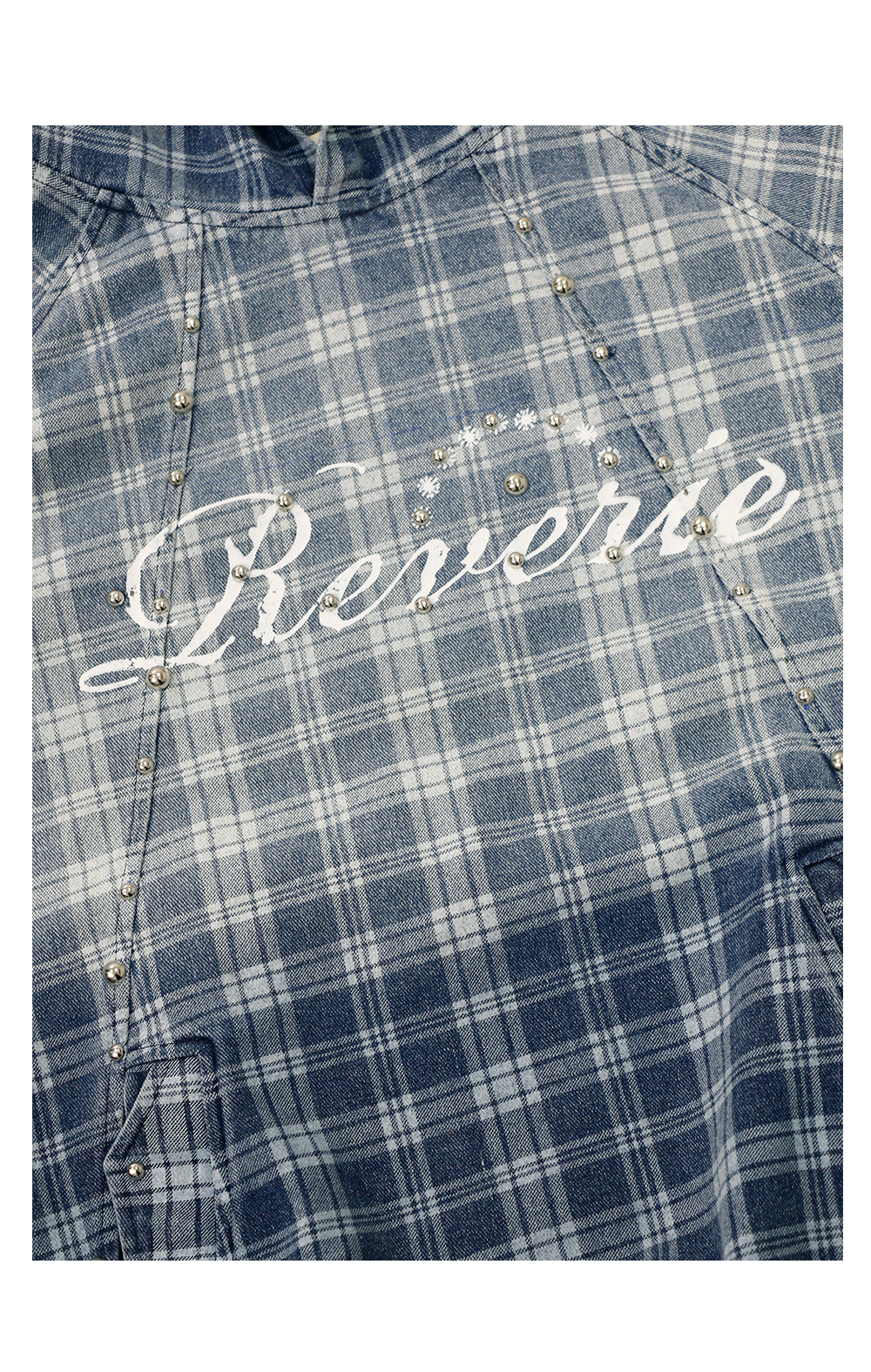 RELABEL Bump Studs Gradual Change Plaid Hooded Denim Sweater
