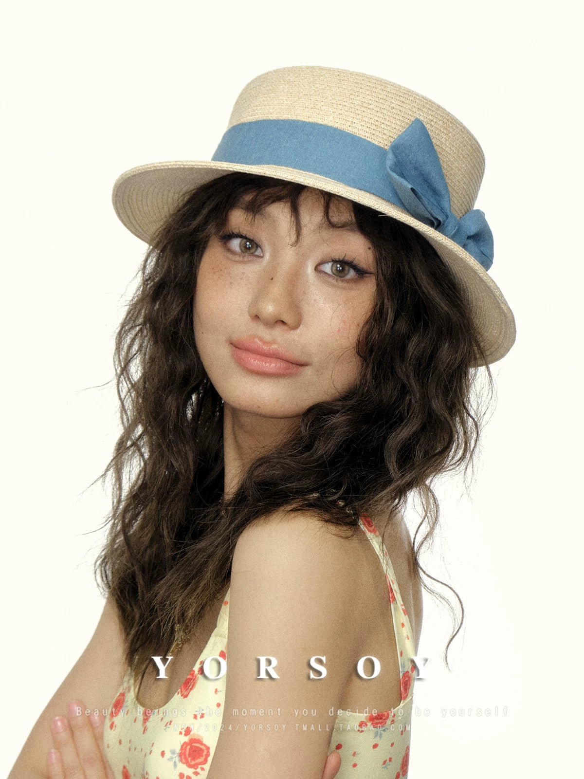 YORSOY Small-brimmed Straw-woven Flat-top Sun Hat