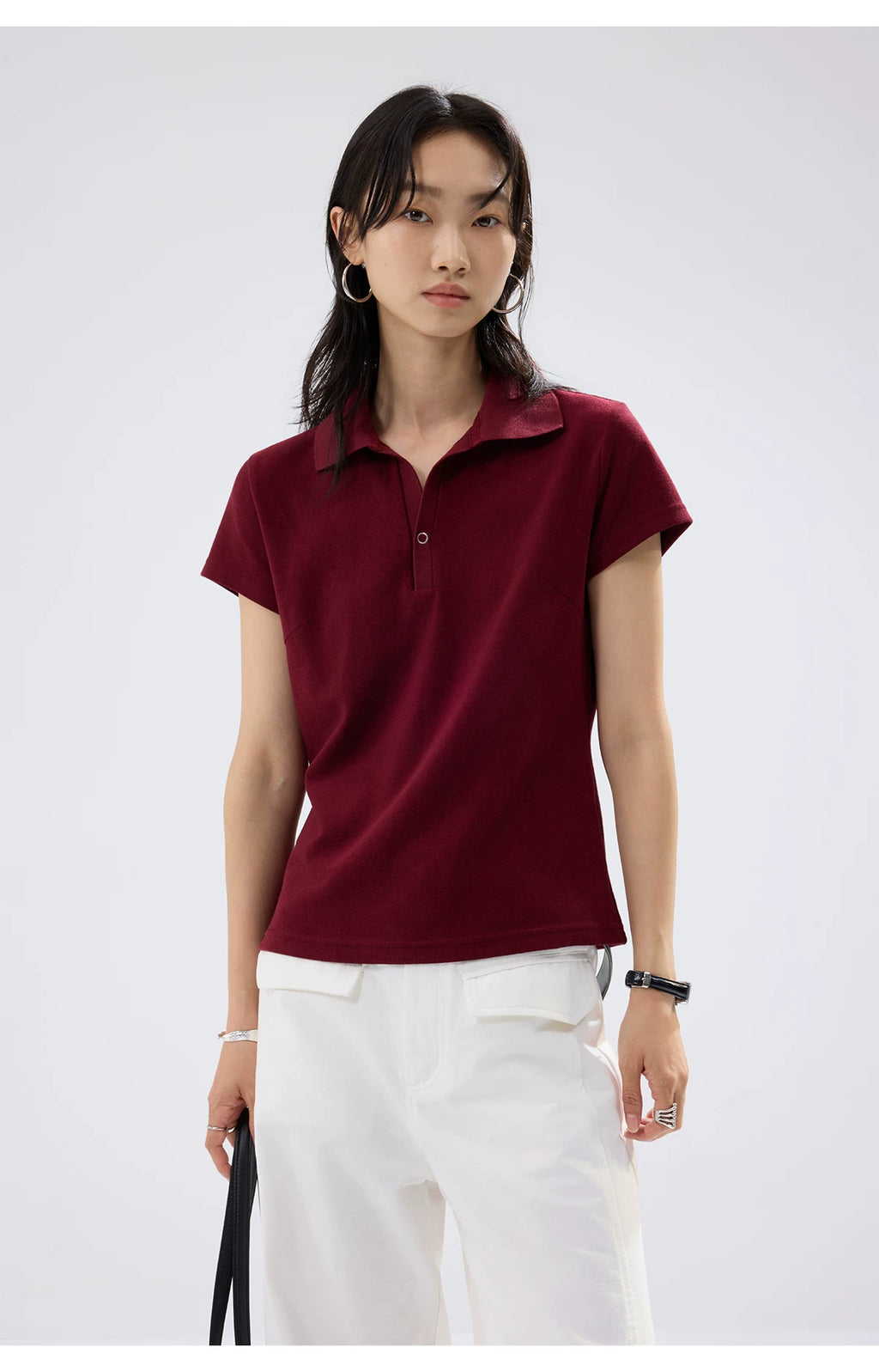 Sameuoo Lapel, Shoulder-length Slimming Tee