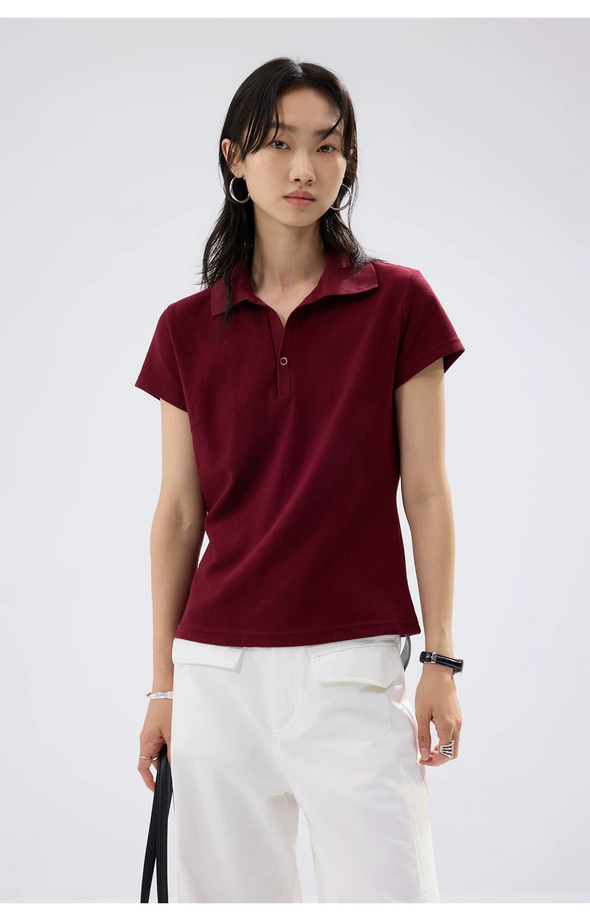 Sameuoo Lapel, Shoulder-length Slimming Tee