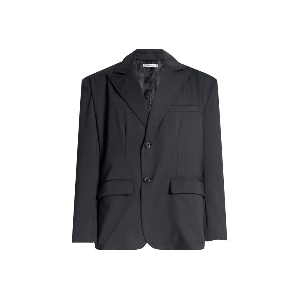 FUNKYFUN Dark Striped Wide Shoulder Padded Blazer