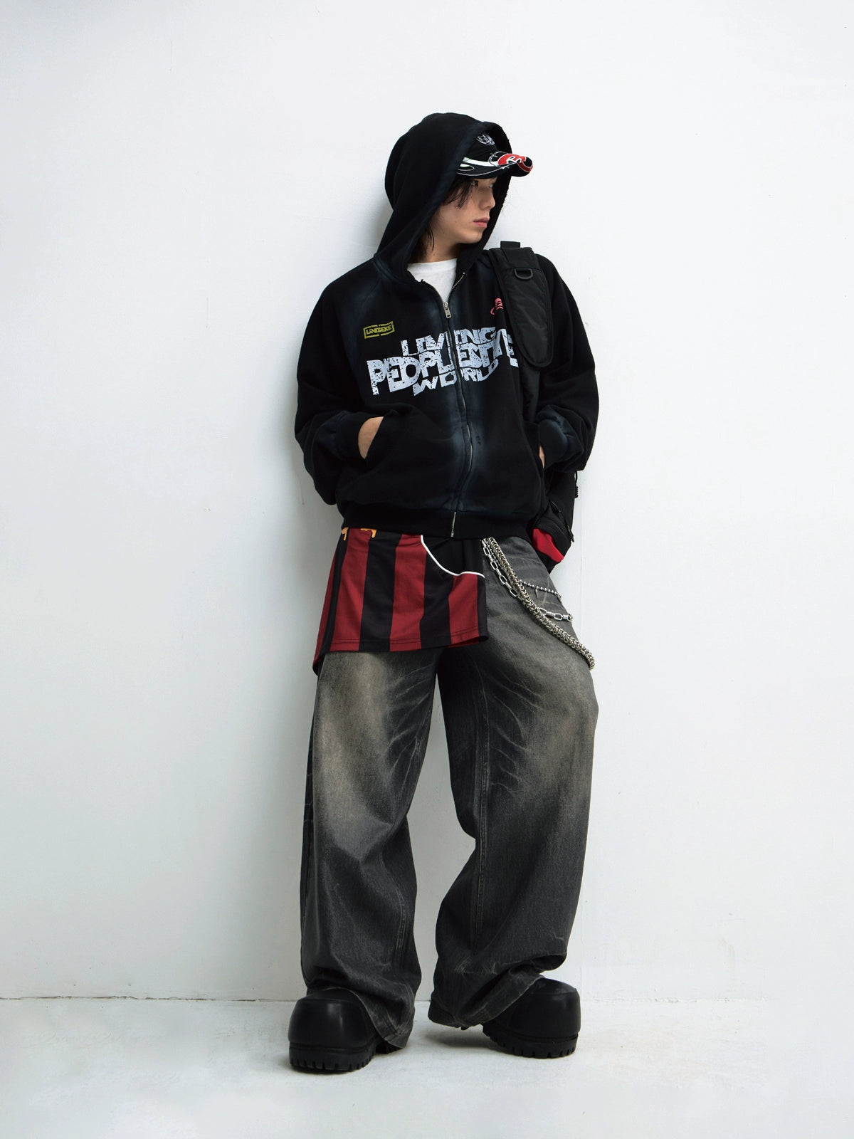 PEOPLESTYLE Dirty Dye Gradual Change Print Hooded Sweater