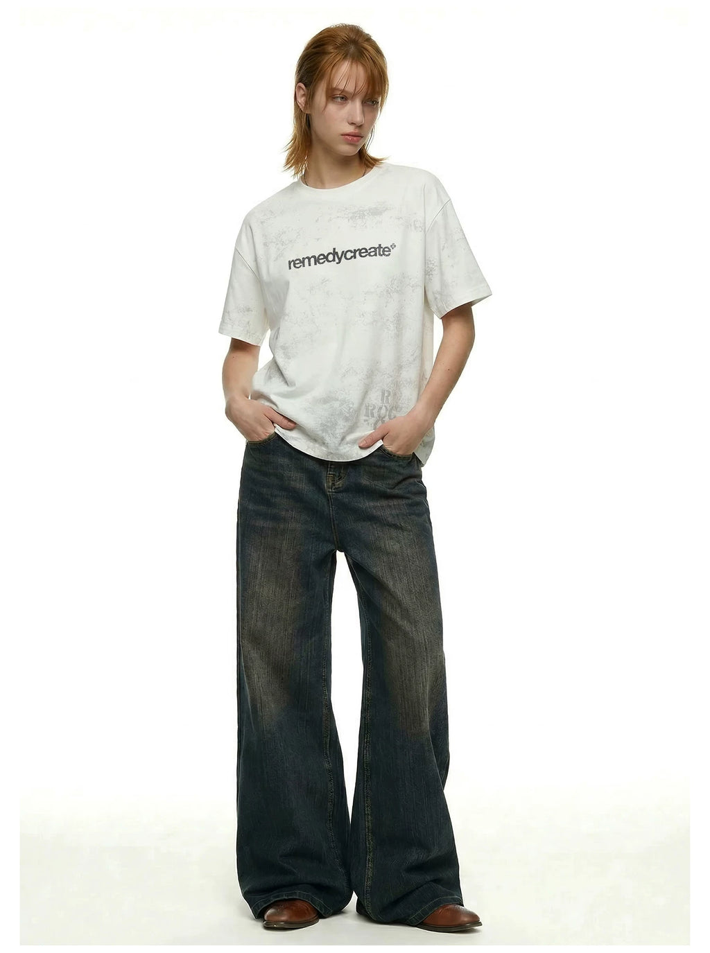 Remedy Vintage Letter Print Loose Crew Neck Tee