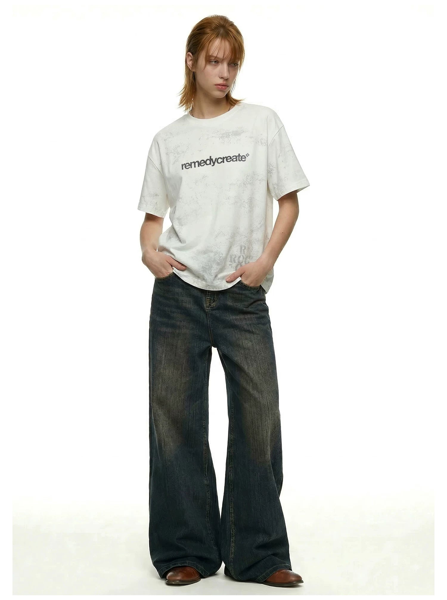 Remedy Vintage Letter Print Loose Crew Neck Tee