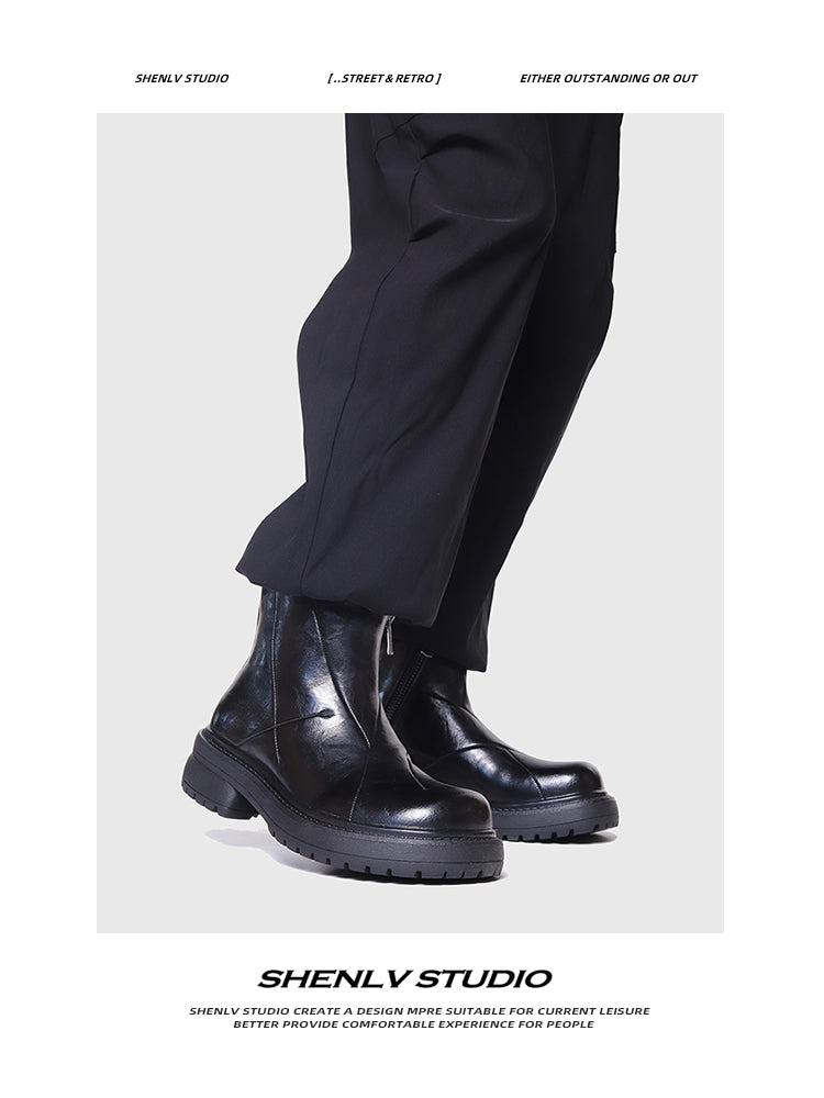 SHENLV STUDIO Height-increasing Thick-soled Upturned Martin Boots Leather Shoes