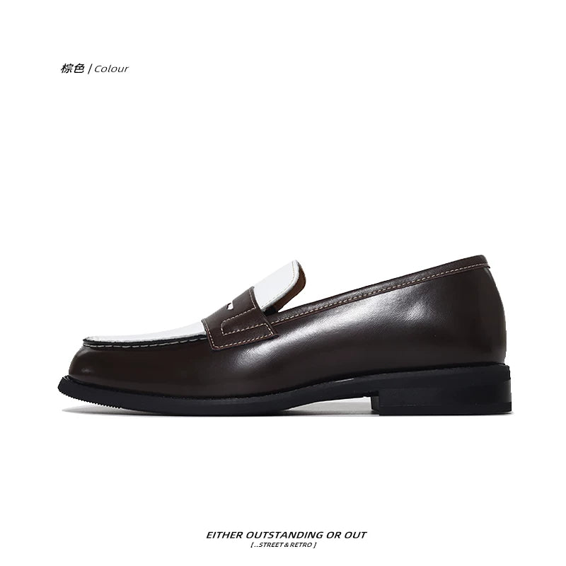 SHENLV STUDIO Open Line Contrasting Color One-pedal Leather Shoes