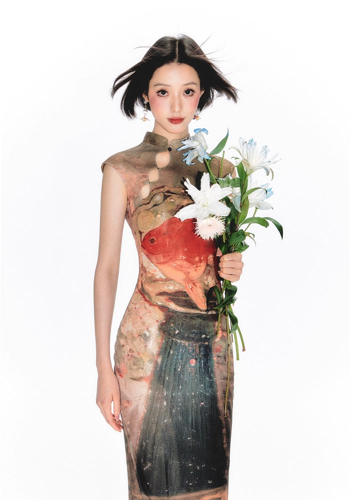 YEDM Goldfish Flag Print Dress