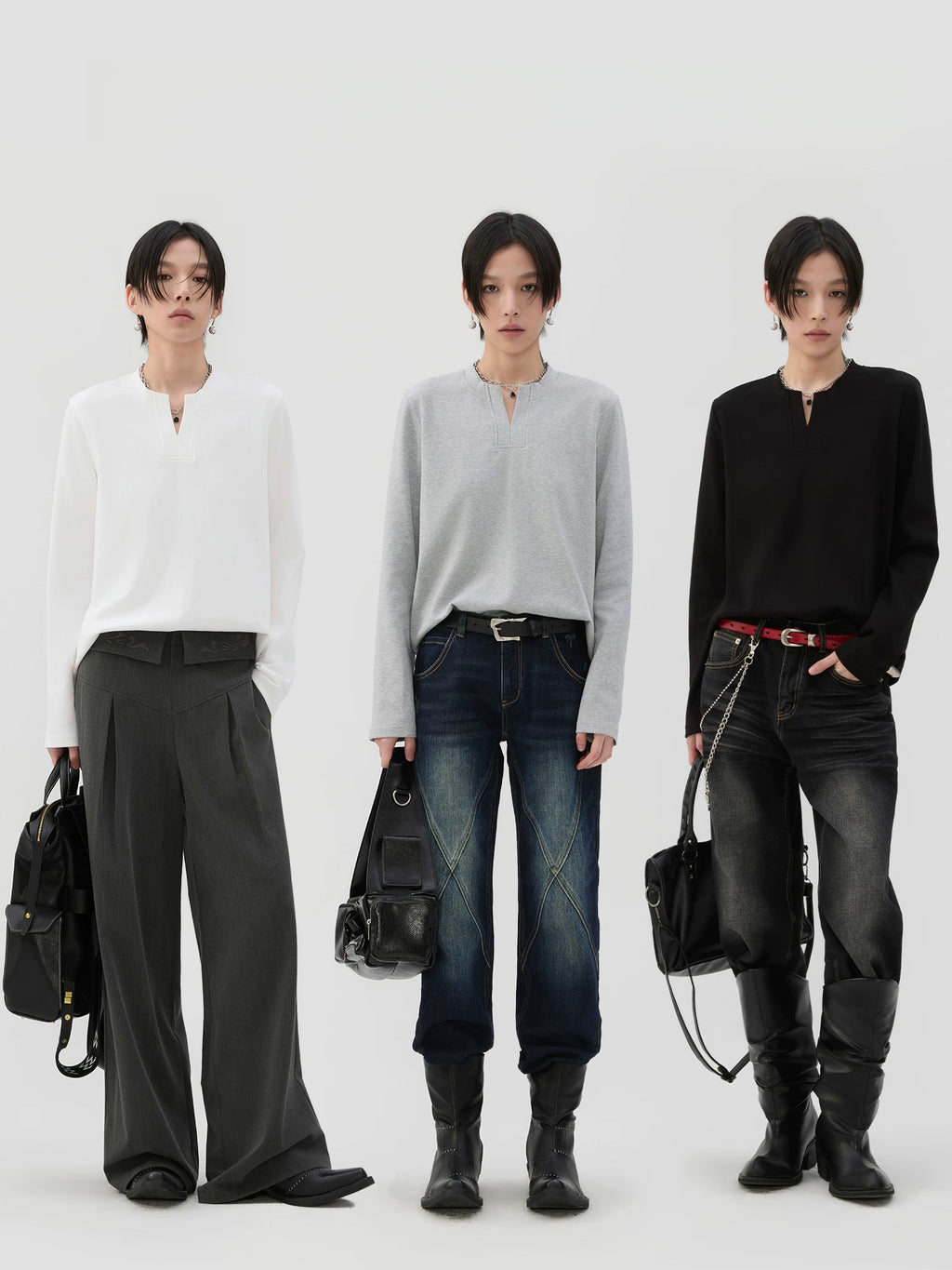 Sameuoo V-Neck Front Shoulder Casual Bottom Long Sleeve