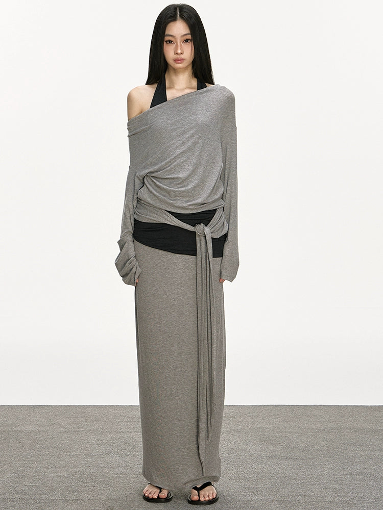 Anna Aneae Slanted Shoulder Sunscreen Casual Lazy Long Sleeves