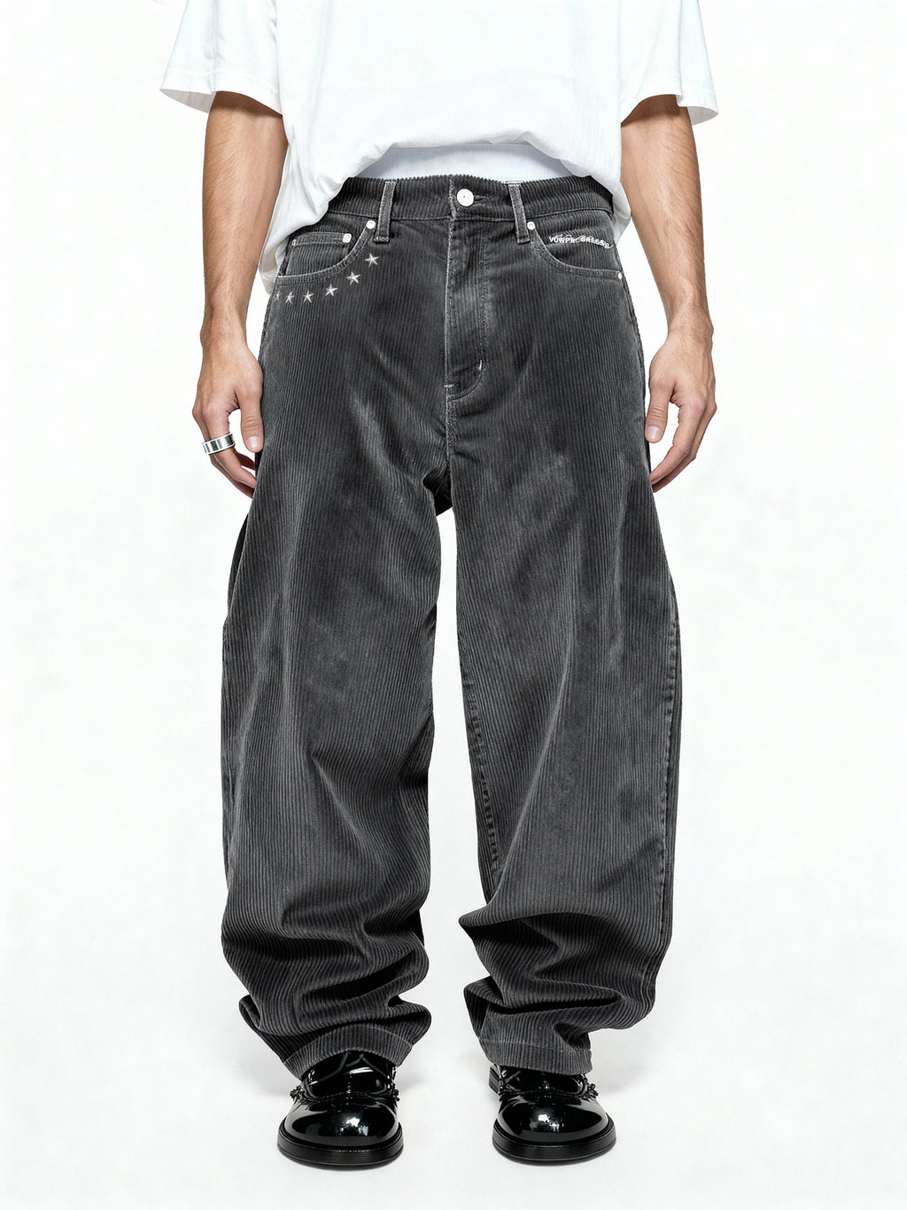 VOWPROGRESS Riveted Corduroy Embroidered Straight Pants