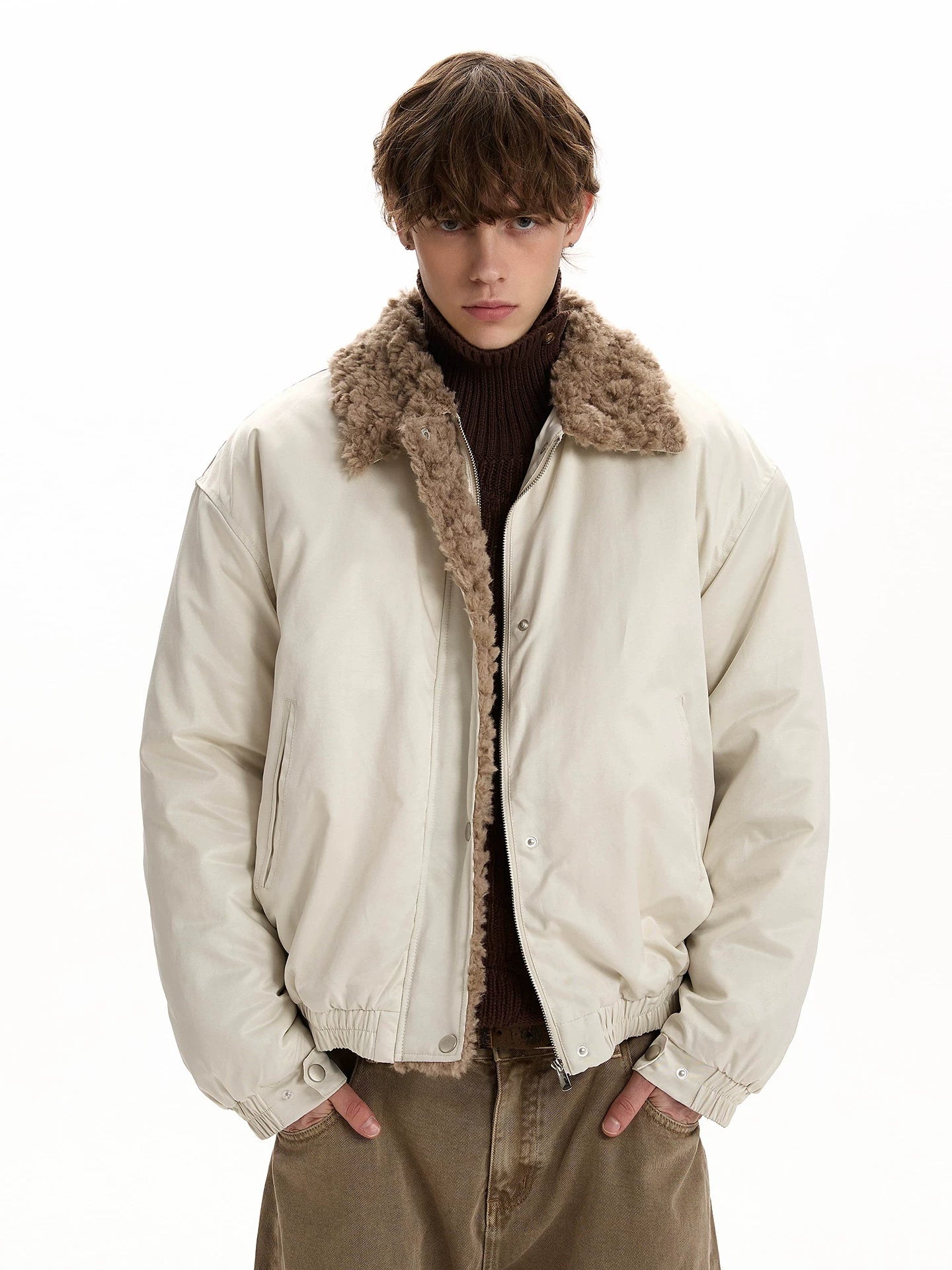 A PUEE Vintage Lamb Fleece Collar Cotton Clothing