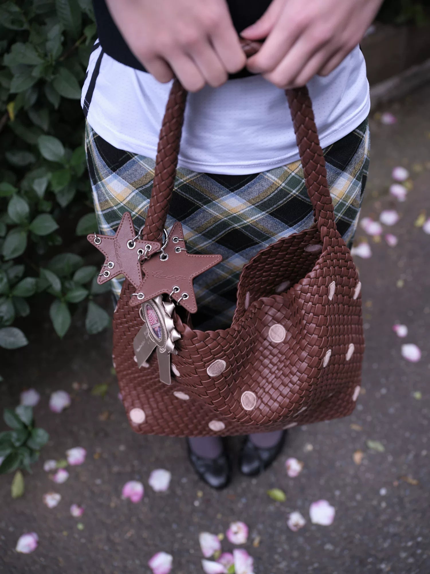 ECODAY Embroidered Polka Dot Woven Large Capacity Handbag