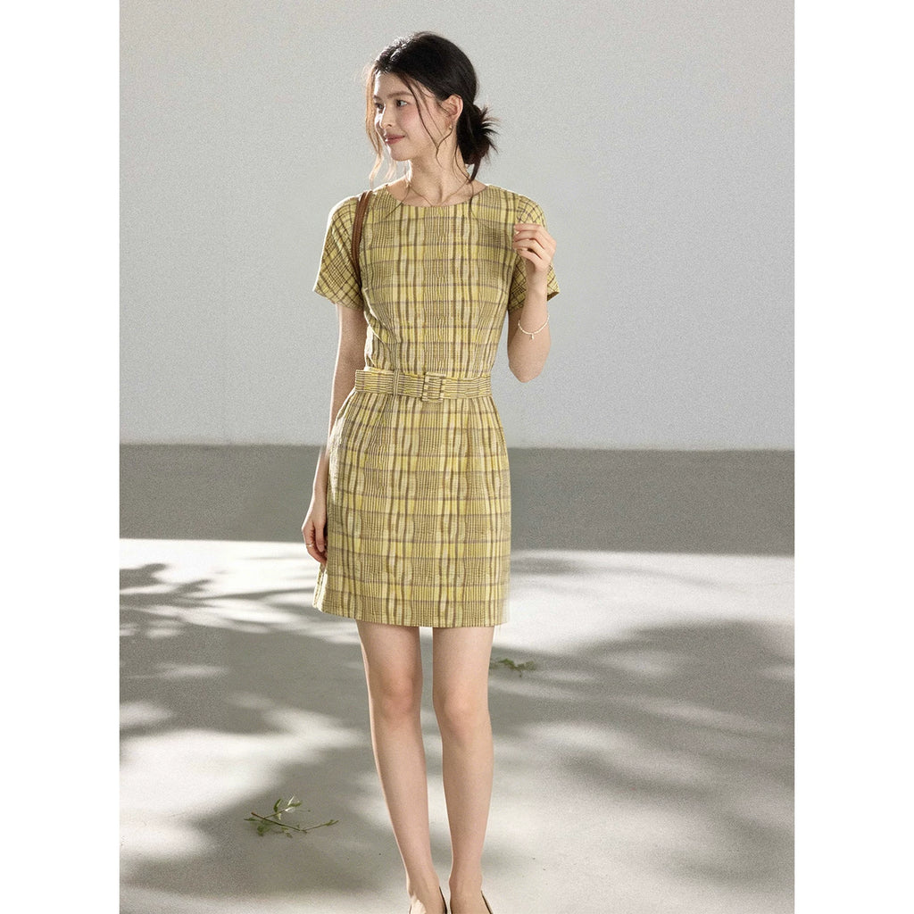 TYANG Plaid Lapel Temperament Sleeveless Dress