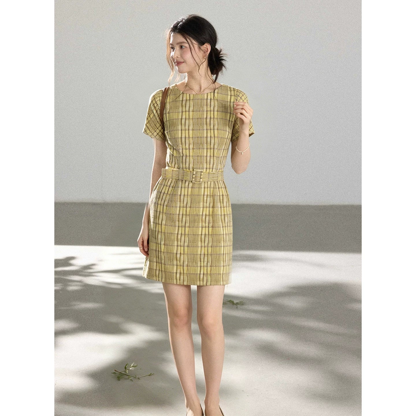 TYANG Plaid Lapel Temperament Sleeveless Dress