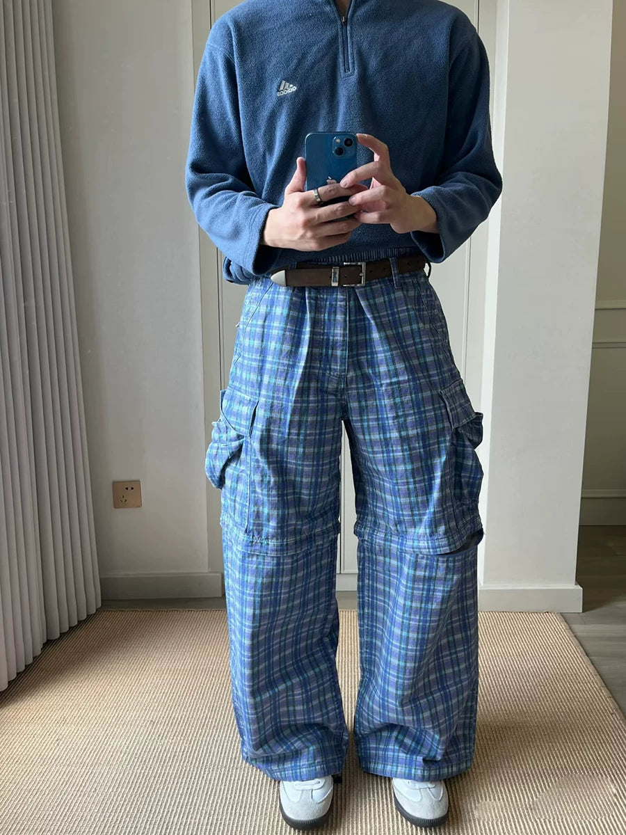 TWOMOONS Vintage Checked Camouflage Wide-leg Pants