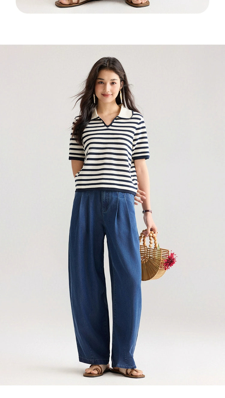 Giordano Elastic-waisted Pleated Wide-leg Jeans