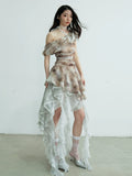 JNYLON Vintage Pleated Slash Shoulder Ruffle Hem Vest