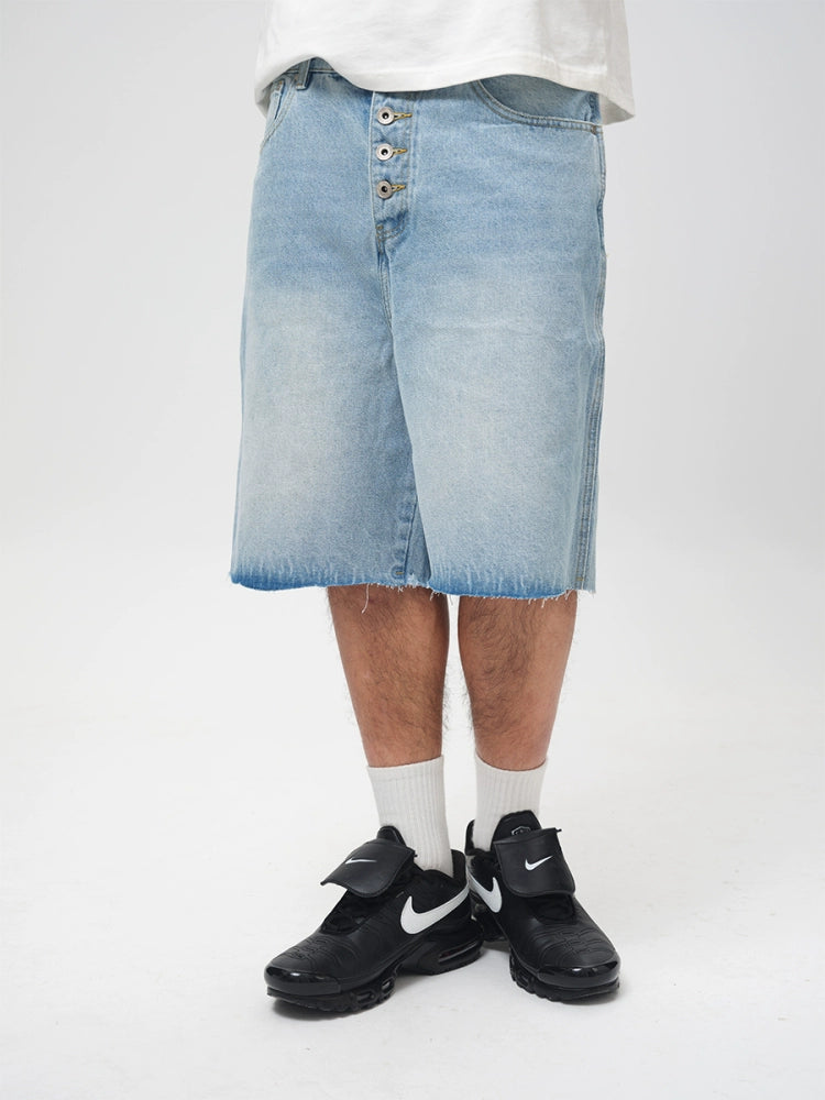 ComicTree Washed Graffiti Frayed Loose-edged Denim Shorts