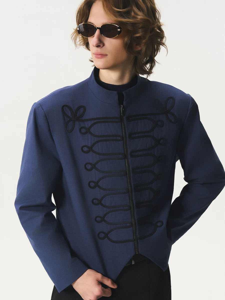 CNEW Stand-up Collar Strap Embroidered Short Jacket