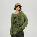 Girlyhalo Vintage Cut-Out Knitted Loose Blouse